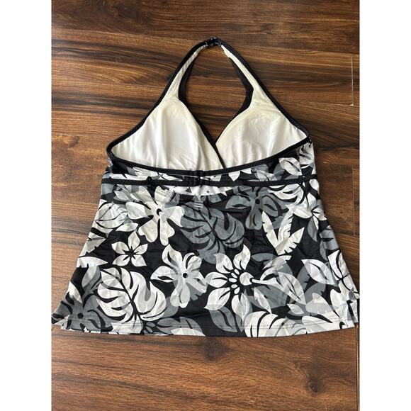 Lands End Tankini Top 18 Lot of 2 Black White Floral - Picture 3 of 8